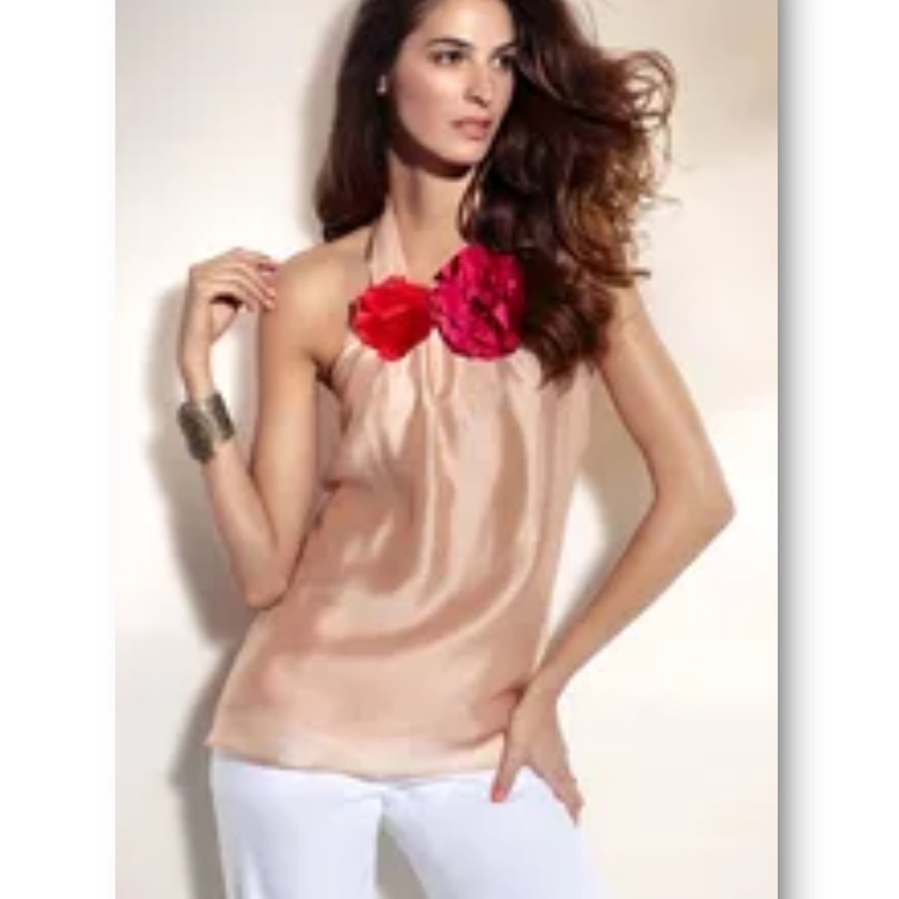 Ann Taylor Peach Floral Halter Top, Sz 2 - Picture 2 of 15